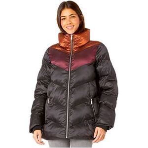 Sam Edelman Colorblock Puffer Coat Chevron Burgundy Rust Black Small
